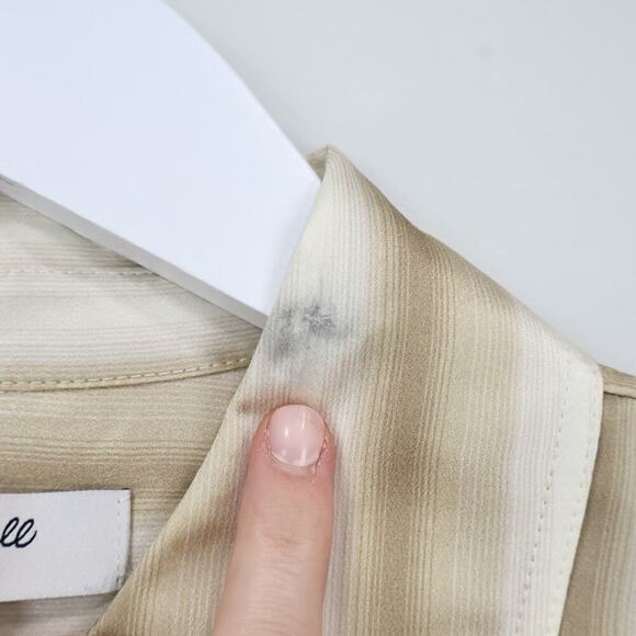 Madewell Slim Button Up Shirt 100% Silk Faded Khaki Stripe Size 4 NWT with Flaw - Picture 11 of 11